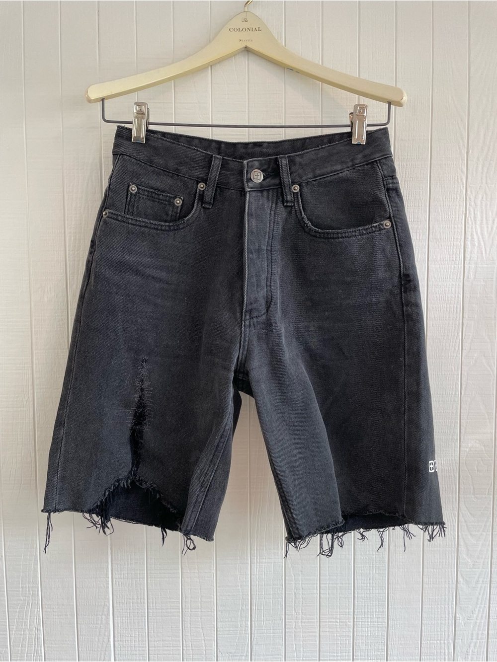 Ksubi Black Distressed Denim Bermuda Shorts / Jorts